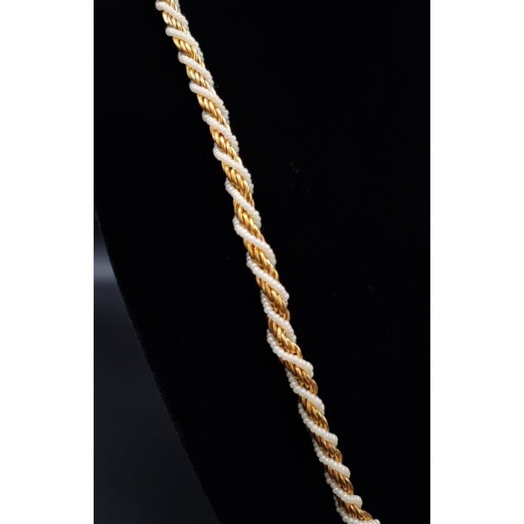 Vintage 1980s TRIFARI Gold Tone & Faux Pearl Rope Necklace & Hoop Earrings - Picture 4 of 6